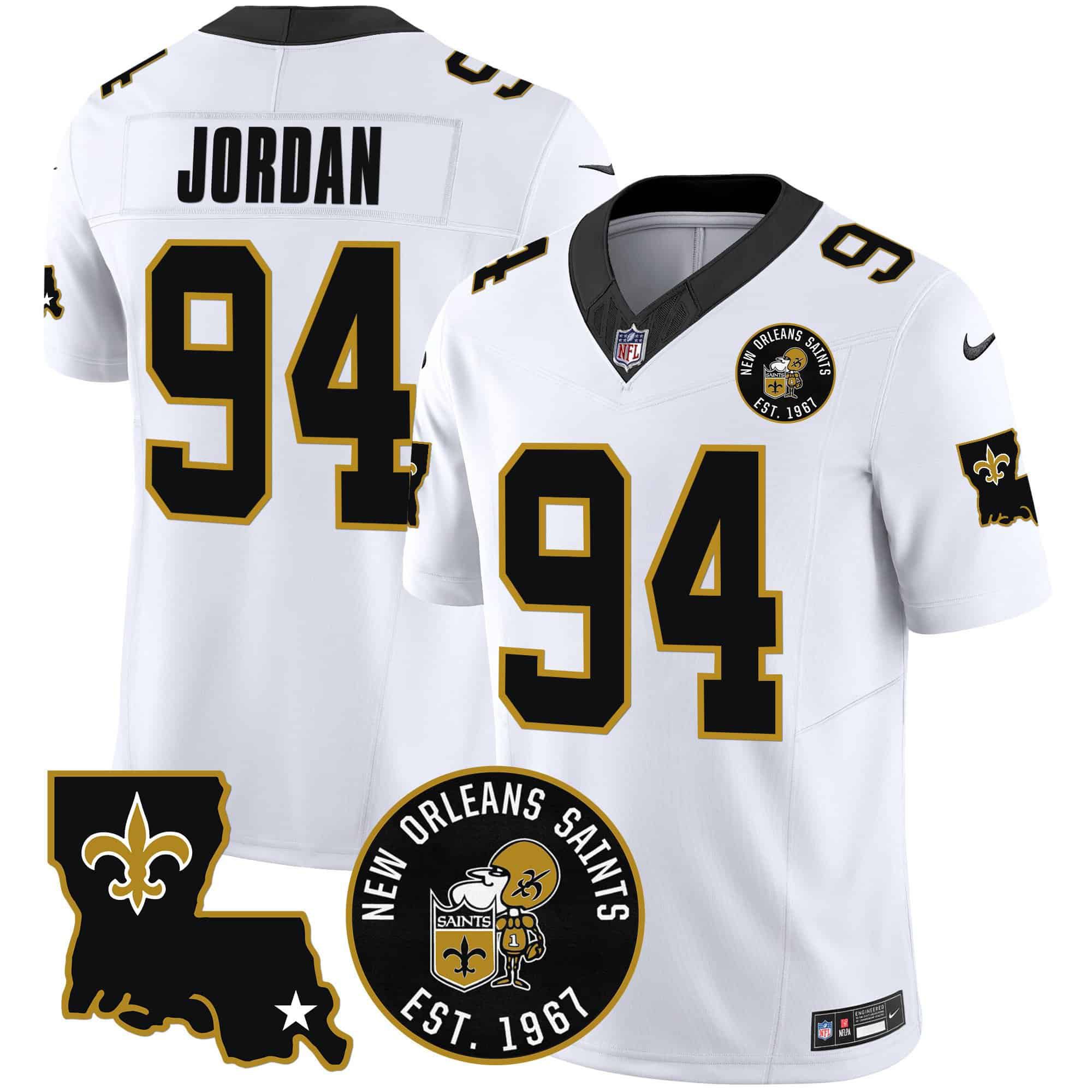 Men New Orleans Saints #94 Jordan White 2024 Nike 1967 Patch Vapor Limited NFL Jersey